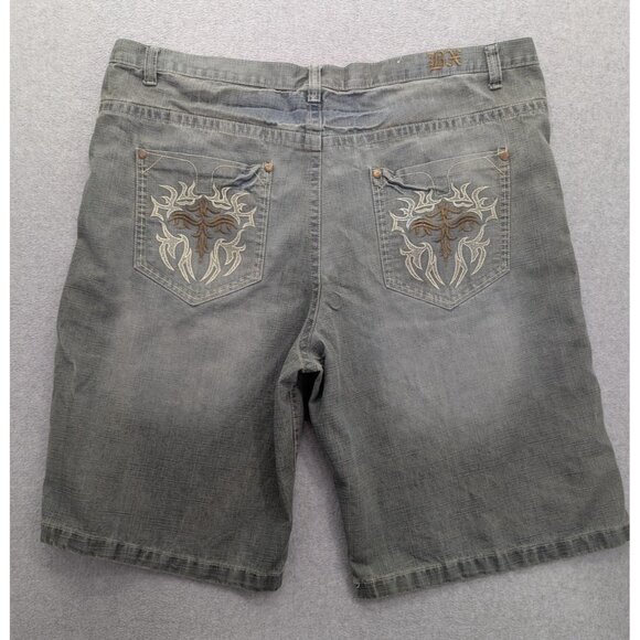 Brooklyn Xpress Denim Shorts Mens 48 Gray Distressed Embroidered Pockets Zip Fly - Picture 9 of 16